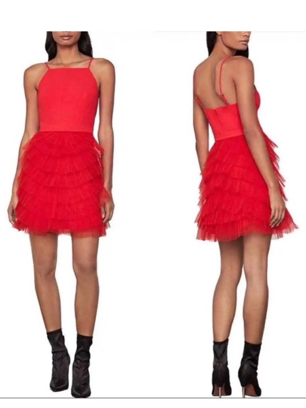 Elegant Red Tiered Tulle Mini Dress